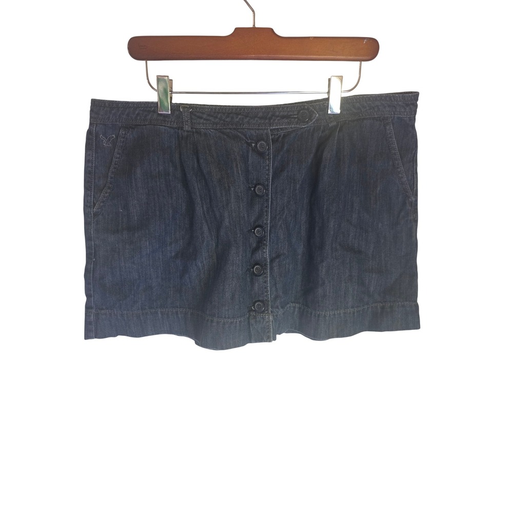 American Eagle Womens Medium Wash Button Front Denim Mini Skirt Size 12 Cotton
